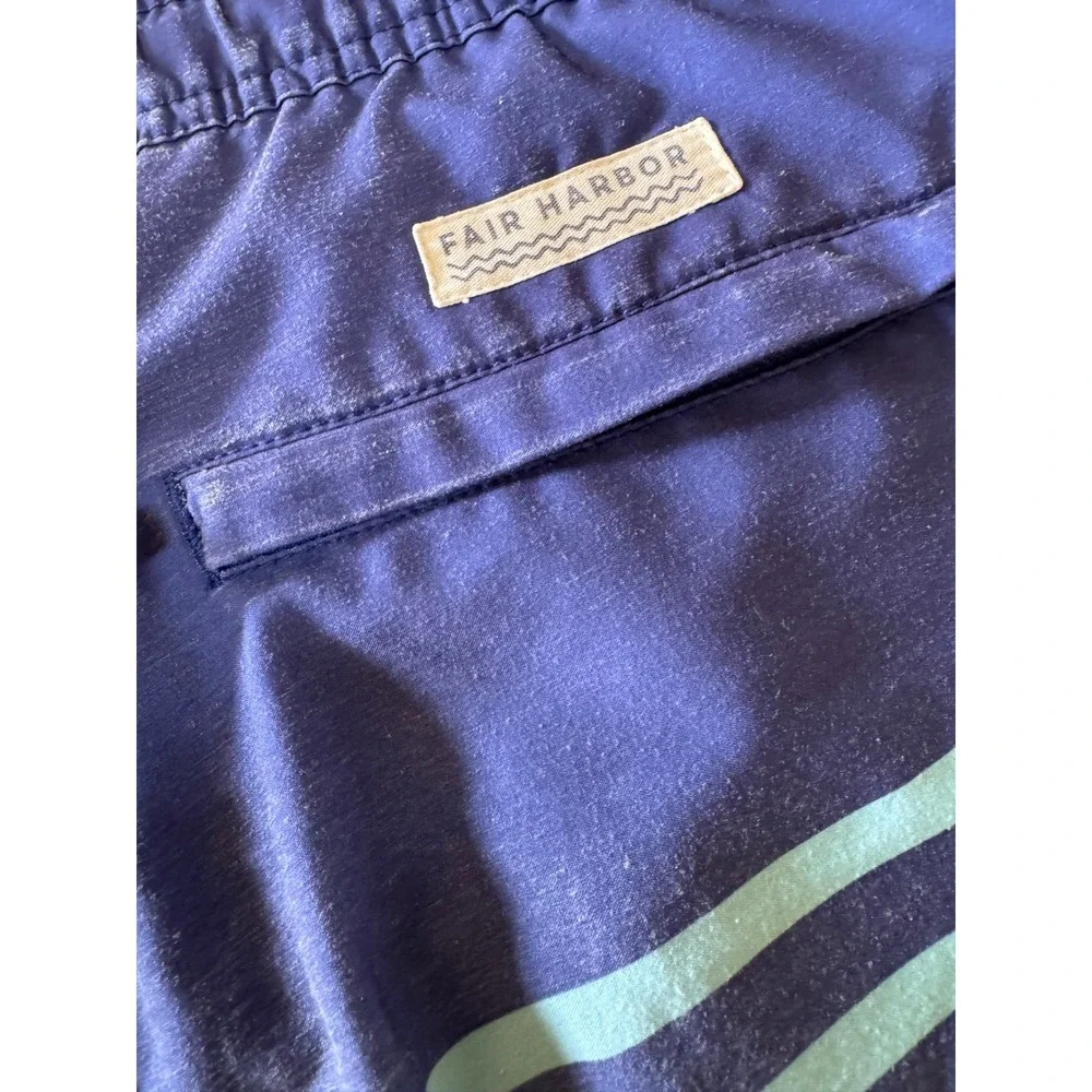 Fair Harbor Mens Swim Trunks Set of 2 Blue Teal Striped Lined Size Medium